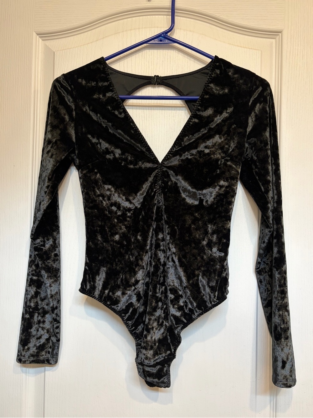 Victoria's Secret Black Crushed Velvet Long-Sleeve V-Neck Bodysuit